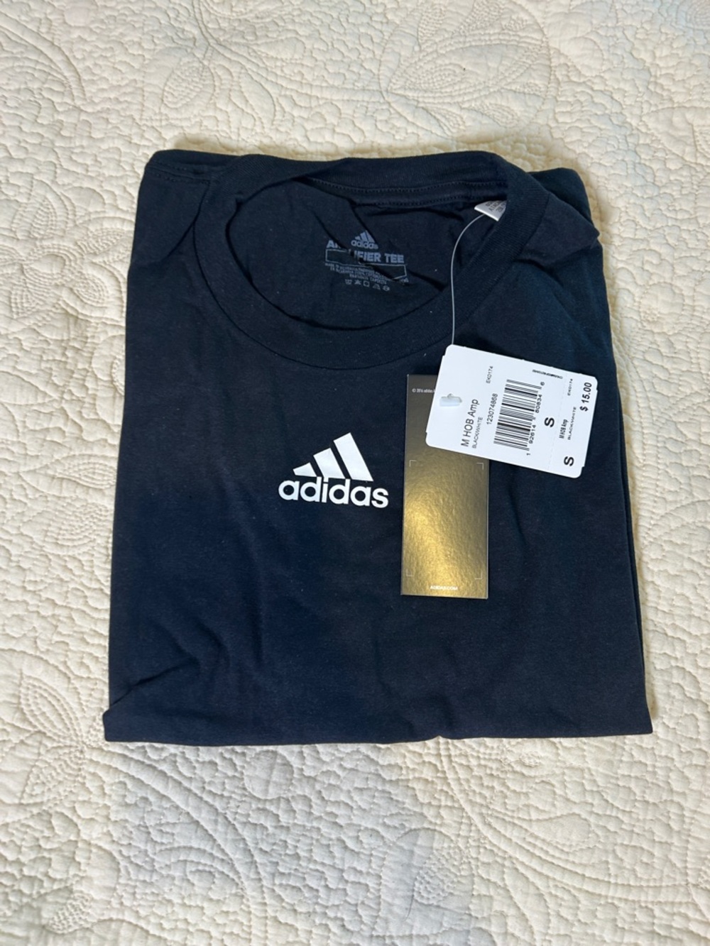adidas Black Tee with White Logo and Tags